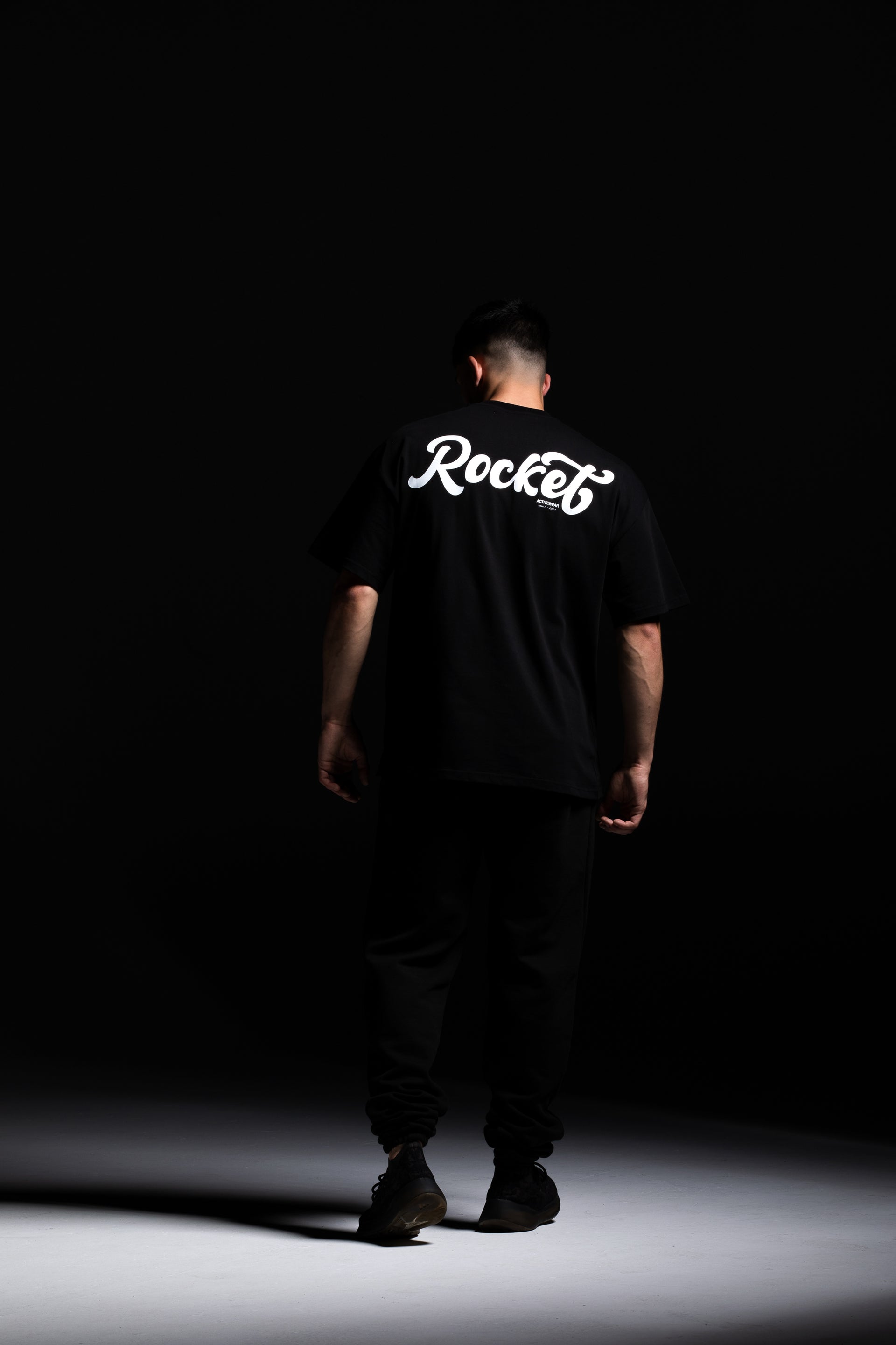 Rocket Script Logo Box-fit T in B/W