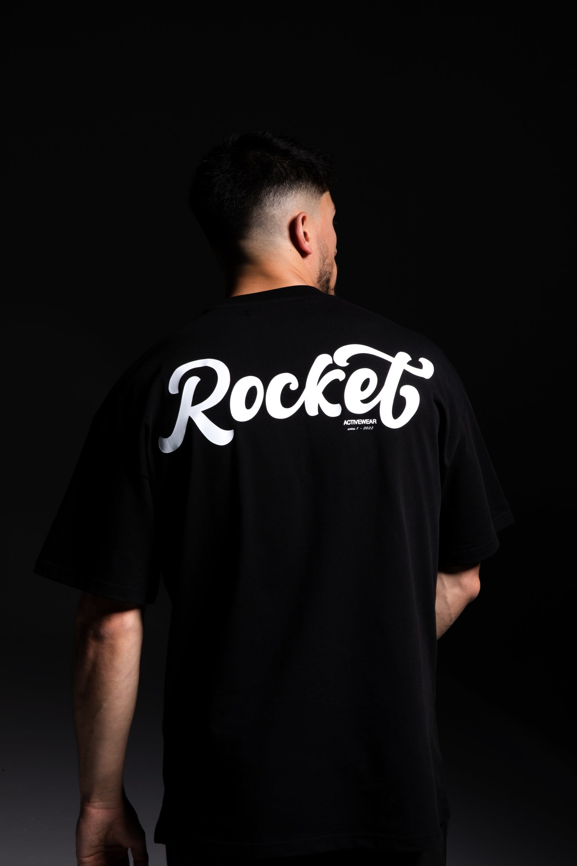 Rocket Script Logo Box-fit T in B/W